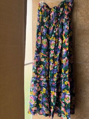 Somerset Strapless Maxi Dress Anthropologie Pockets Elastic Waist Blue Floral  M